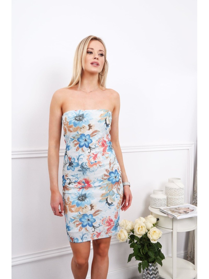 Fitted, elegant dress with blue flowers MP60389 - Online store - Boutique